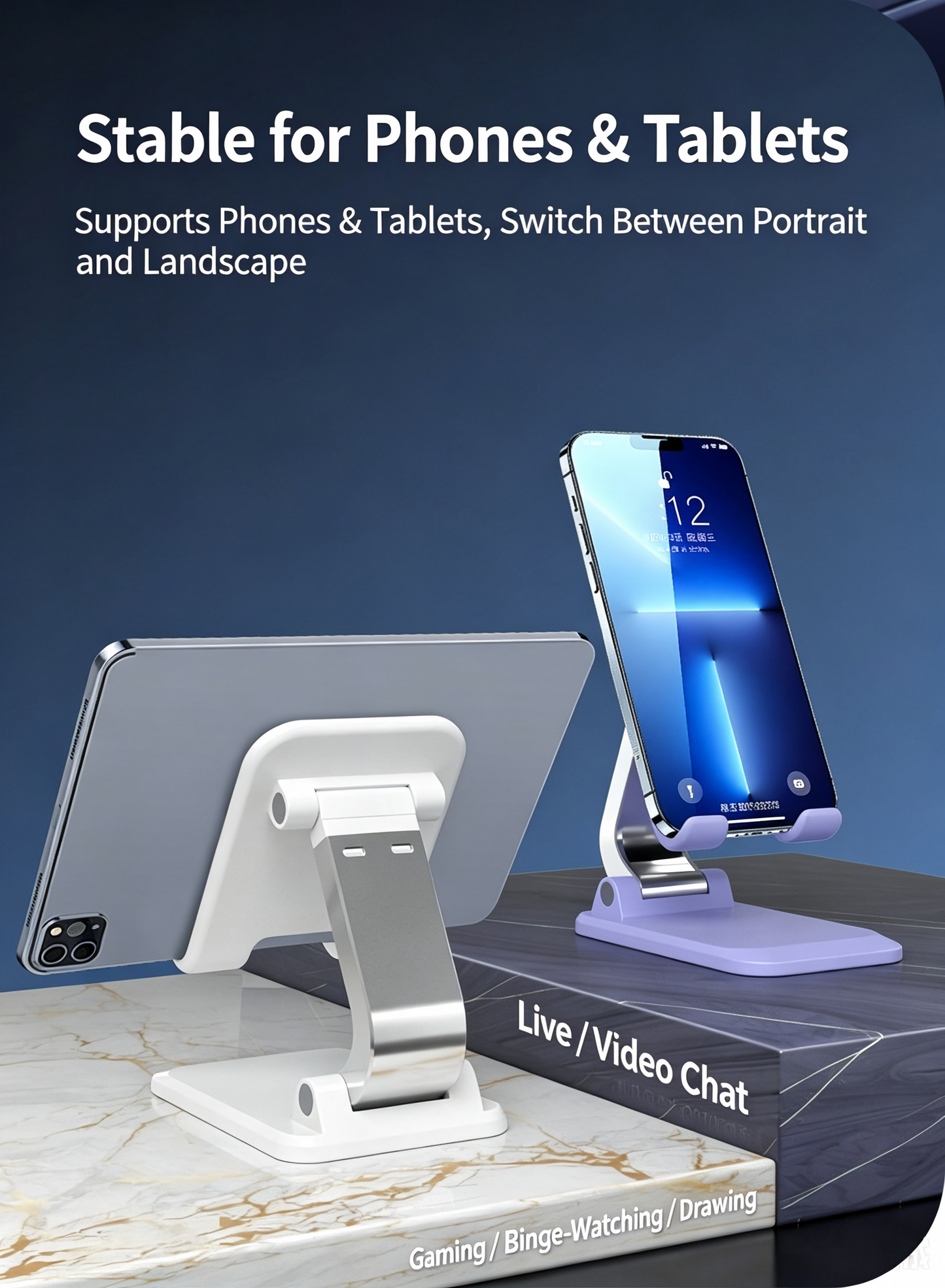 Portable Foldable Cell Phone Stand, Adjustable Desktop Tablet Holder for iPhone iPad All Smartphones