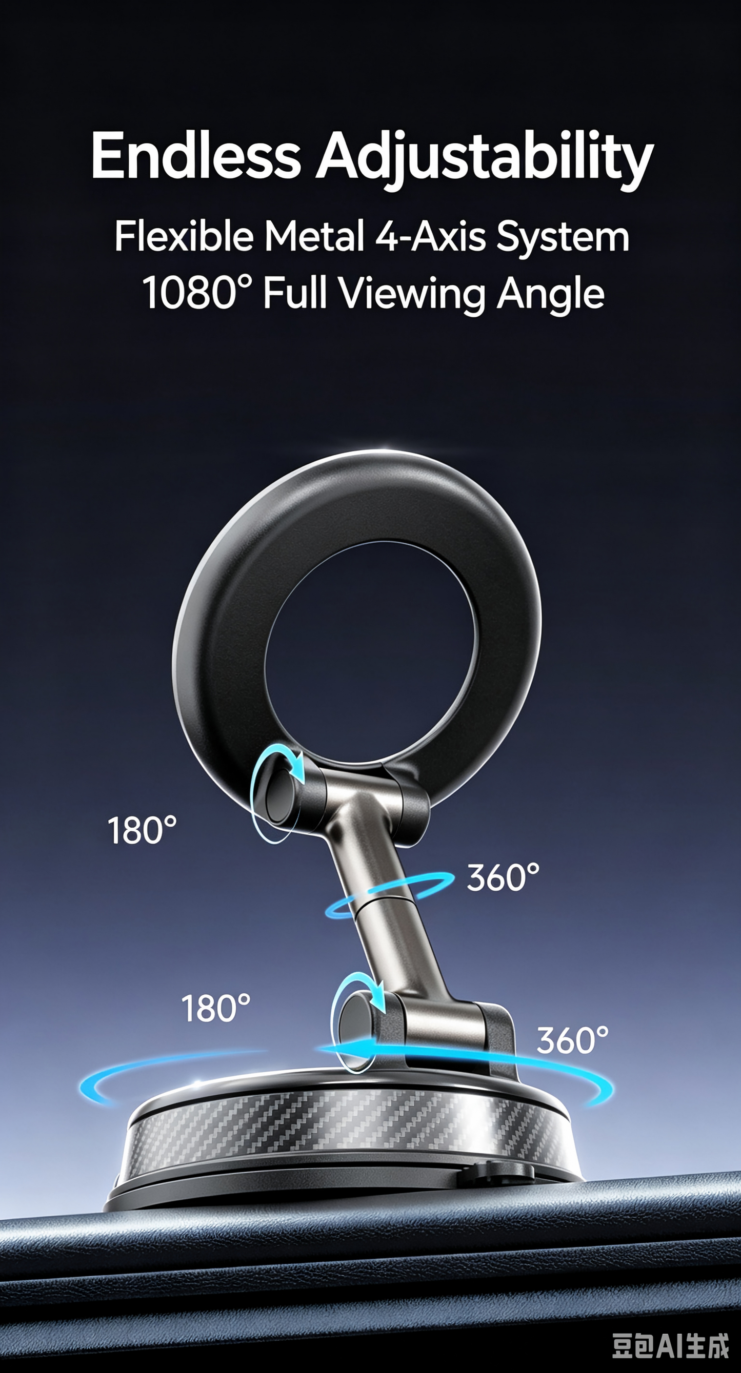 1080° Rotatable Vacuum Magnetic Car Phone Mount, 4-Axis Adjustable Foldable MagSafe Car Holder, Strong Suction Dashboard Cell Phone Stand for iPhone 12-17 & Android Phones
